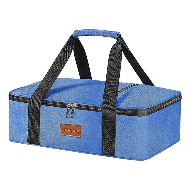 Cooklux Insulated Casserole Carrier - Single Layer Design, Thermal Bag for Hot&Cold Food Transport, Fits 9x13 Casserole Dish, Leak-Proof, Durable Nylon, Zip Pockets,Navy Blue