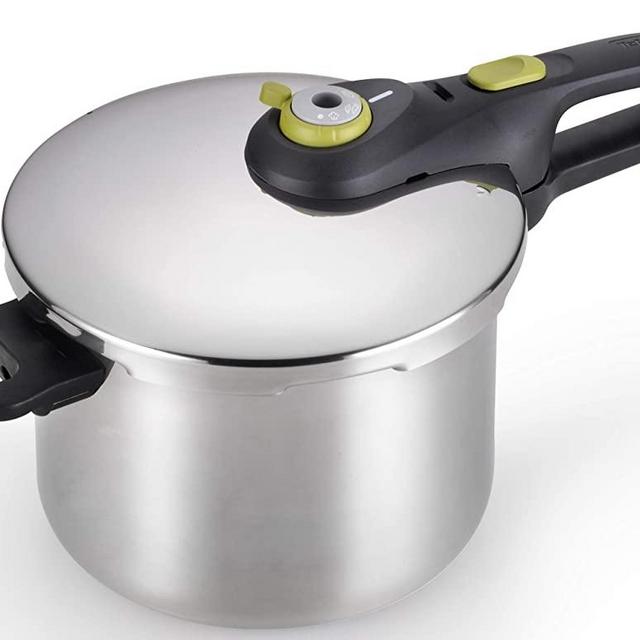 T-fal Pressure Cooker, Stainless Steel Cookware, Dishwasher Safe, 15-PSI Settings, 6.3-Quart, Silver, Model P25107