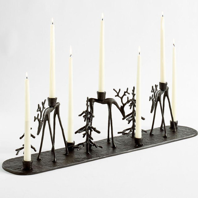 Sculpted Reindeer And Tree Centerpiece, Bronze
