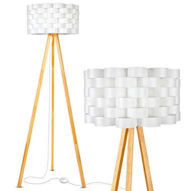 Brightech Bijou LED Tripod Floor Lamp Contemporary Design for Modern Living Rooms - Soft, Ambient Lighting, Tall Standing Easel Survey Lamp for Bedroom, Family Room, or Office - Natural Wood Color