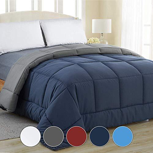 Equinox All-Season Navy Blue/Charcoal Grey Quilted Comforter - Goose Down Alternative - Reversible Duvet Insert Set - Machine Washable - Plush Microfiber Fill (350 GSM) (Queen 88 x 88 Inches)