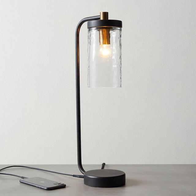 Raylan Recycled Glass USB Table Lamp, Bronze & Brass
