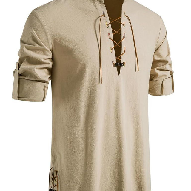 JEMITOP Men's Pure Cotton Retro Lace Up Shirts for Renaissance Pirate Medieval Viking