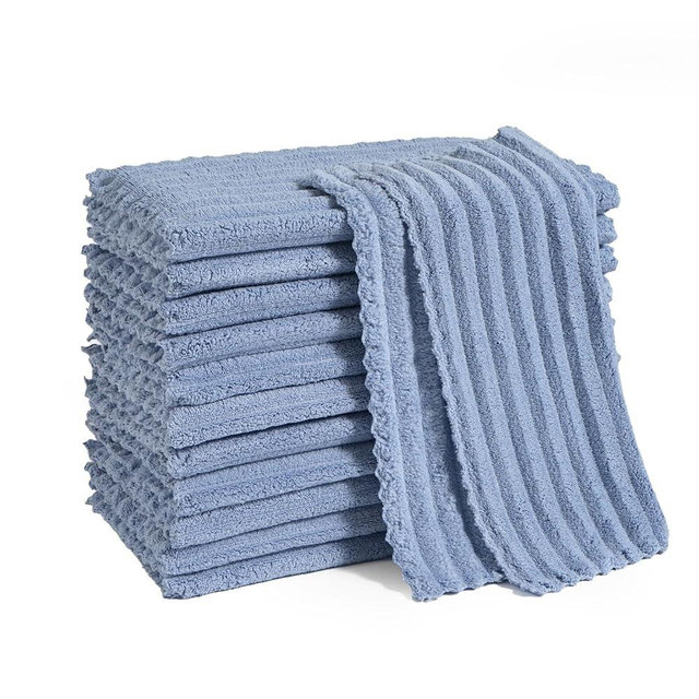 Neessno Kitchen Dish Cloths,Super Absorbent Coral Velvet Dish Towels,Quick Drying Kitchen Towels No Lint Dish Rags,Reusable Household Microfiber Cleaning Cloth,12X12 inches (12 Pack,Navy Blue Streak)