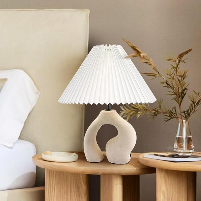 ArtCredit Pleated Ceramic Table Lamp for Bedroom - 3 Way Dimmable, with USB Port & 3W LED - Touch Control Modern Lamp with Ceramic Base and Pleated Lampshade, Perfect for Living Room & Home Decor