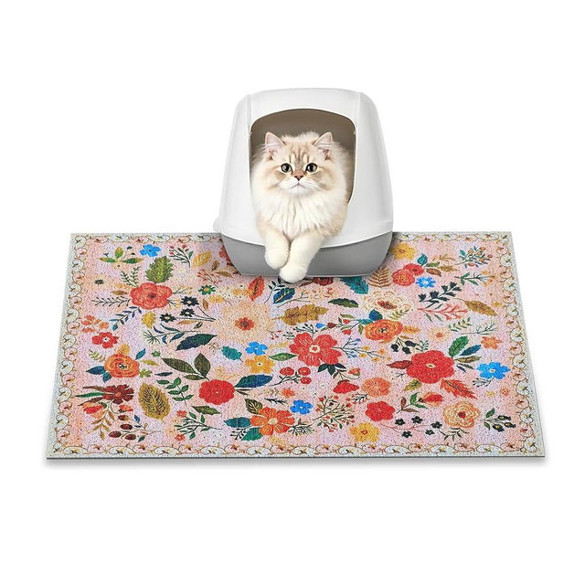 YOSEPATI Cat Litter Mat, 24" x 16" Litter Box mat, Upgrade Non-Slip Kitty Litter mat, Traps 100% Litter, Soft on Kitty Paws, Easy Clean for Scatter Control, Bohe cat Food mat, Urine Waterproof