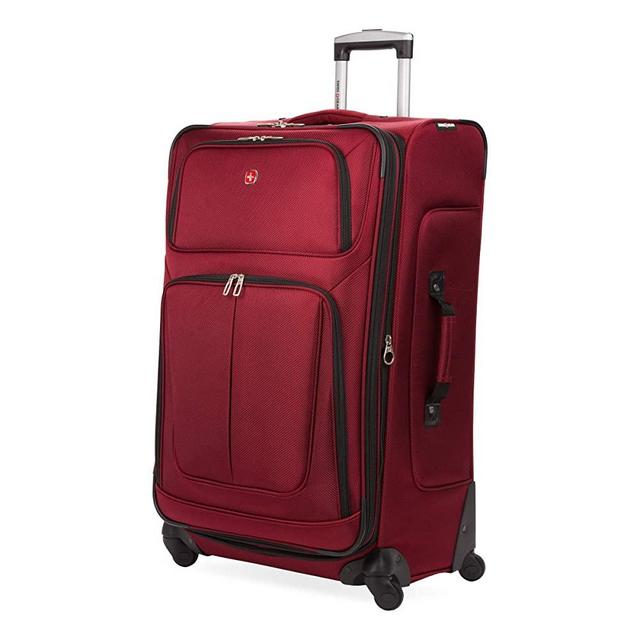 SwissGear Sion Softside Luggage with Spinner Wheels, Burgundy, Checked-Large 29-Inch