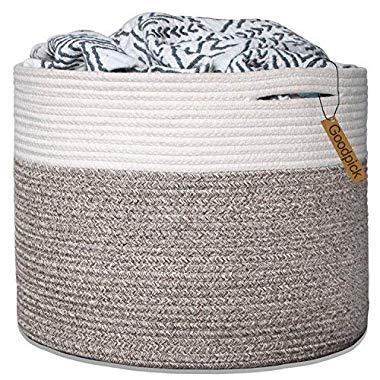 Goodpick Large Cotton Rope Basket 15.8"x15.8"x13.8"-Baby Laundry Basket Woven Blanket Basket Nursery Bin