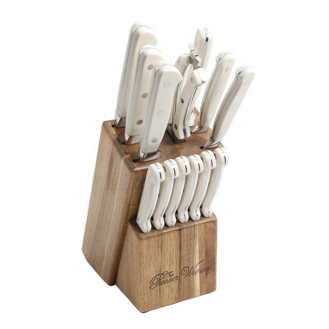 The Pioneer Woman Frontier Collection 14-Piece Cutlery Set with Wood Block, Linen
