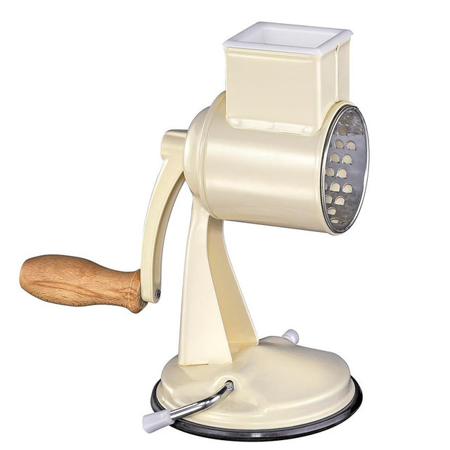 Zassenhaus Classic Drum Grater, Manual Kitchen Grater, Painted Metal, Beech Wood, Stainless Steel, Suction Base, 2 Grating Drums and Pestle, Can be Used as Vegetable Cutter, Cheese Grater and Slicer