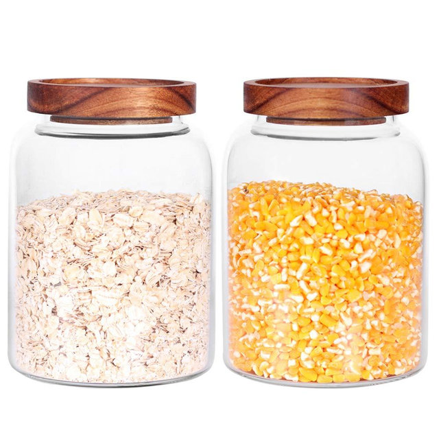Mediun Glass Storage Jars with Airtight Lids, Set of 2