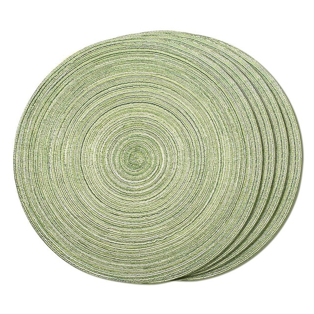 FunWheat Round Braided Placemats Set of 4 Place mats for Dining Tables Woven Heat Resistant Table Mats 15 inch (E Light Green, 4pcs)