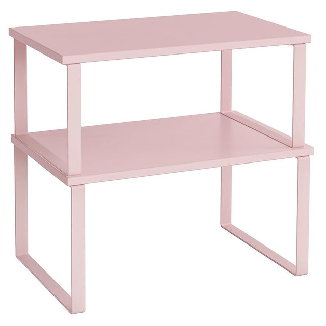 SONGMICS Cabinet Organizer Shelf, Set of 2 Kitchen Counter Shelves, Kitchen Storage, Spice Rack, Stackable, Expandable, Metal and Engineered Wood, 11.7 Inches, Jelly Pink UKCS020S01