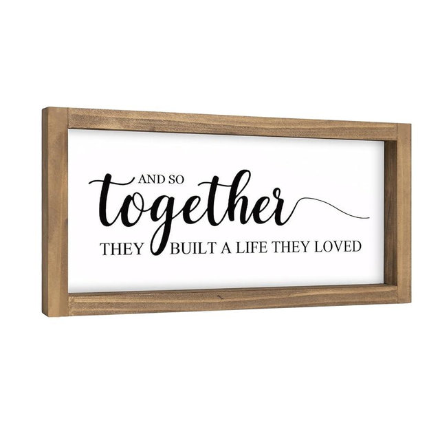 flangairy And So Together They Built A Life They Loved Sign, 11.8×6 Inch Wooden Love Signs for Home Decor, Rustic Couple Wall Art Table Shelf Bathroom Family Farmhouse Decorations