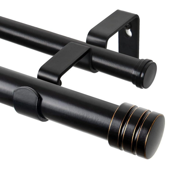 TONIAL1 Inch Double Curtain Rods for Windows 48 to 84 Inches, Heavy Duty Decorative Drapery Rod 32 to 144 Inches with Classic Cap Finial, Black