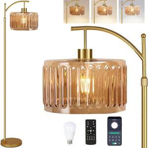ILLMTW Glass Floor Lamp for Living Room,Bedroom,Gold Mid Century Modern Standing Lamp with Remote,Dimmable Brass Tall Lamp Amber Flower Lamp Vintage Floor Lamps Arc Floor Light Boho Bohemian