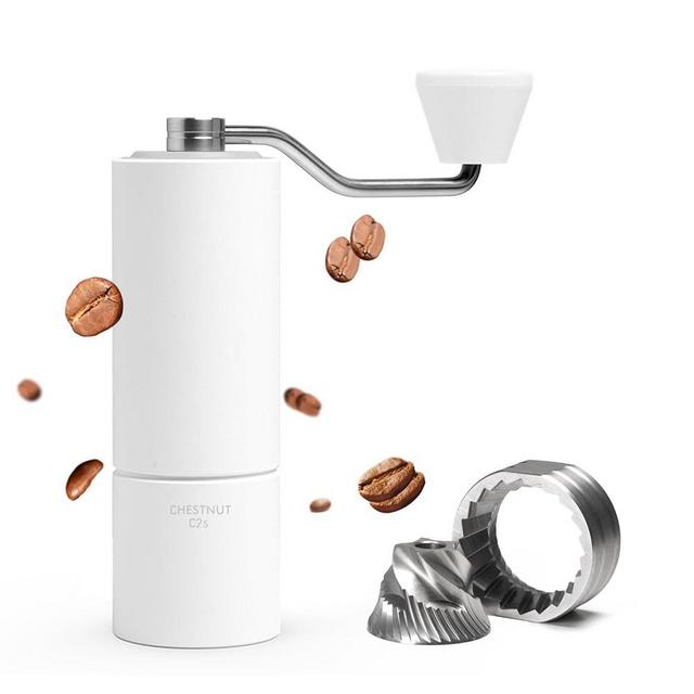 TIMEMORE Chestnut C2S Manual Coffee Grinder Capacity 25g with CNC Stainless Steel Conical Burr, Internal Adjustable Setting, Double Bearing Positioning, Hand Grinder (White)