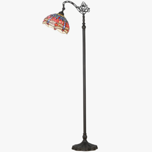 64.56" Tiffany Arc Floor Lamp, Handcrafted Stained Glass with Gooseneck Adjustable Head & Bulb