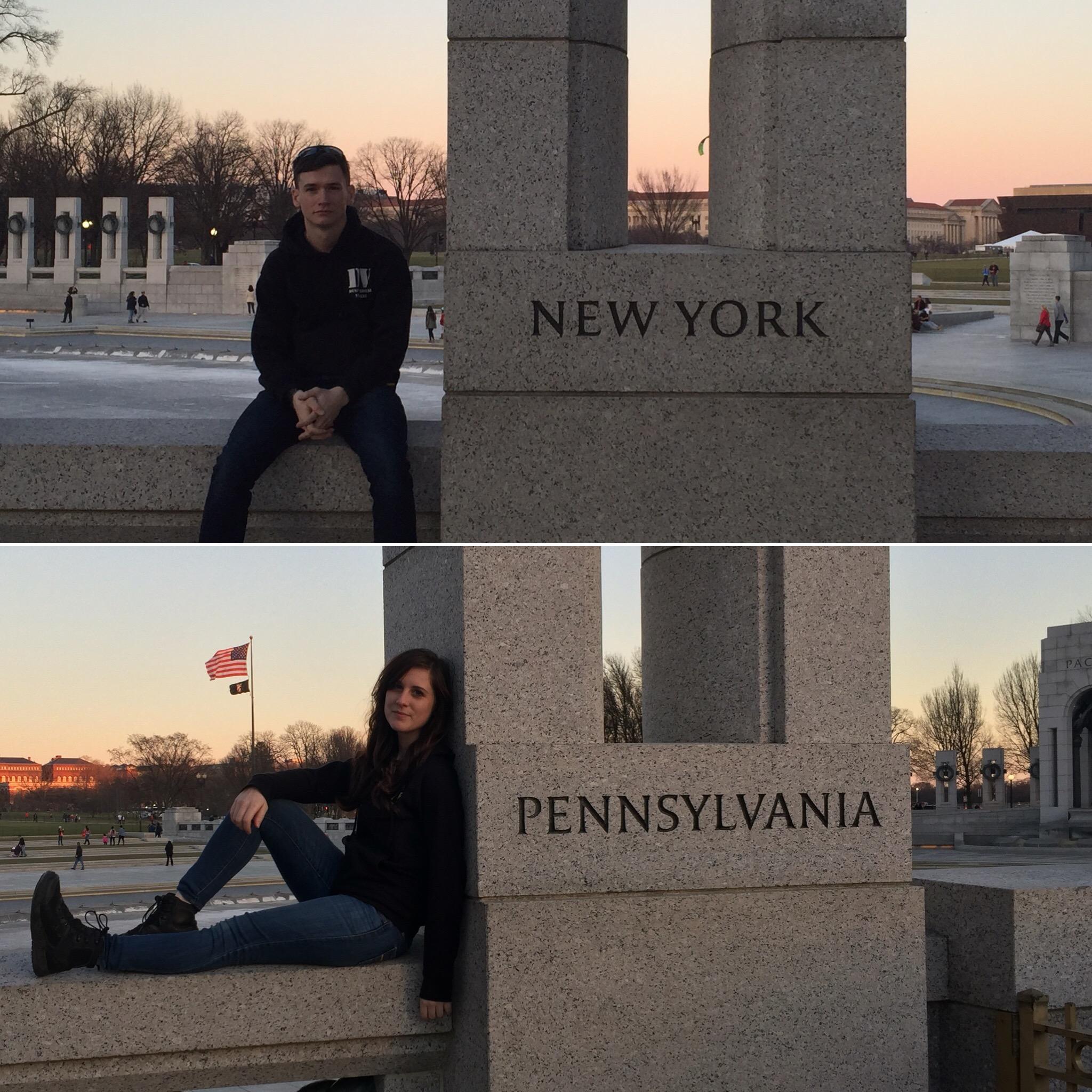 posing with our home states at April's favorite spot in Washington DC