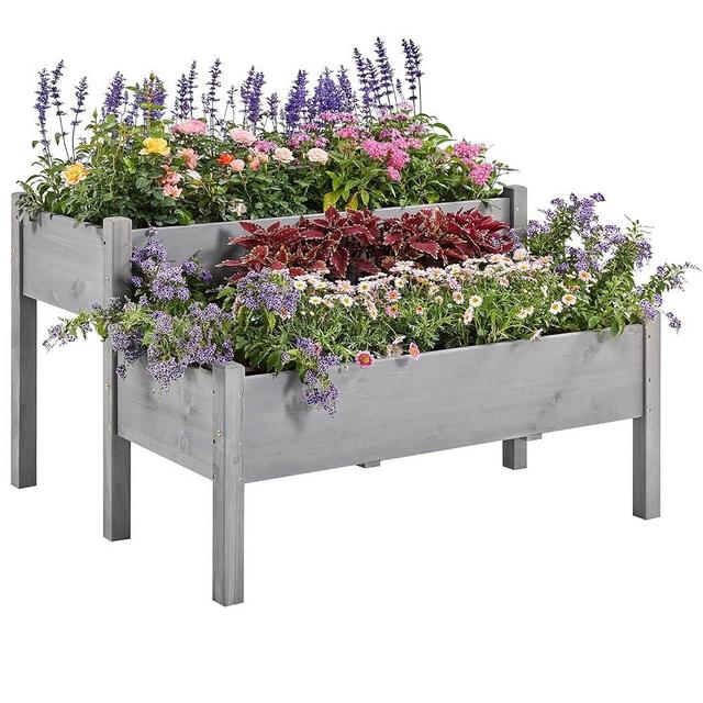 Yaheetech 47x41x30in Wooden Raised Garden Bed Horticulture Outdoor 2 Tiers Elevated Planter Grow Box for Herb with Legs & Drainage Holes, Gray