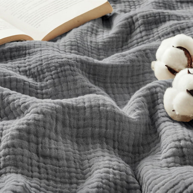 Bedsure 100% Cotton Muslin Blanket Queen Size for Bed - 4-Layer Breathable and Lightweight Soft Gauze Muslin Blanket for Summer, Grey, 90x90 Inches