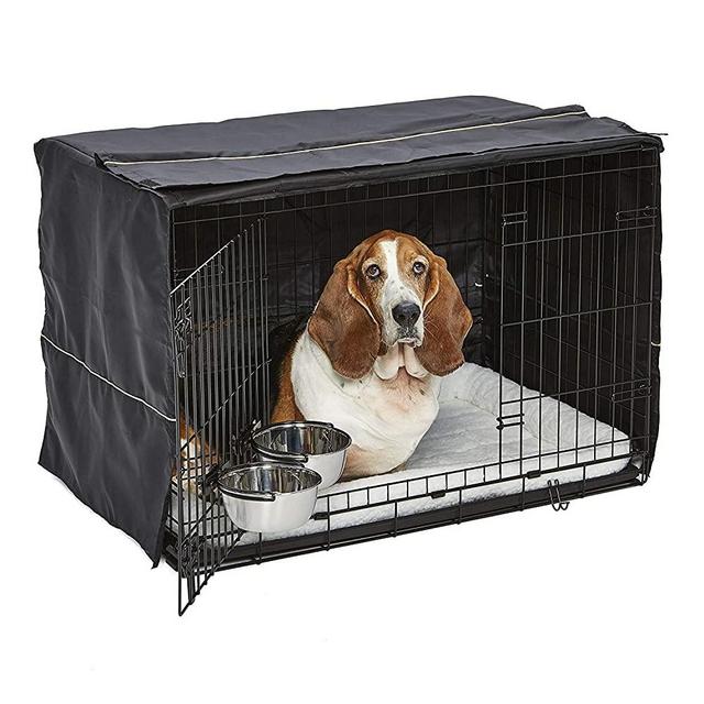 MidWest iCrate Starter Kit | The Perfect Kit for Your New Dog Includes a Dog Crate, Dog Crate Cover, 2 Dog Bowls & Pet Bed | 1-Year Warranty on ALL Items