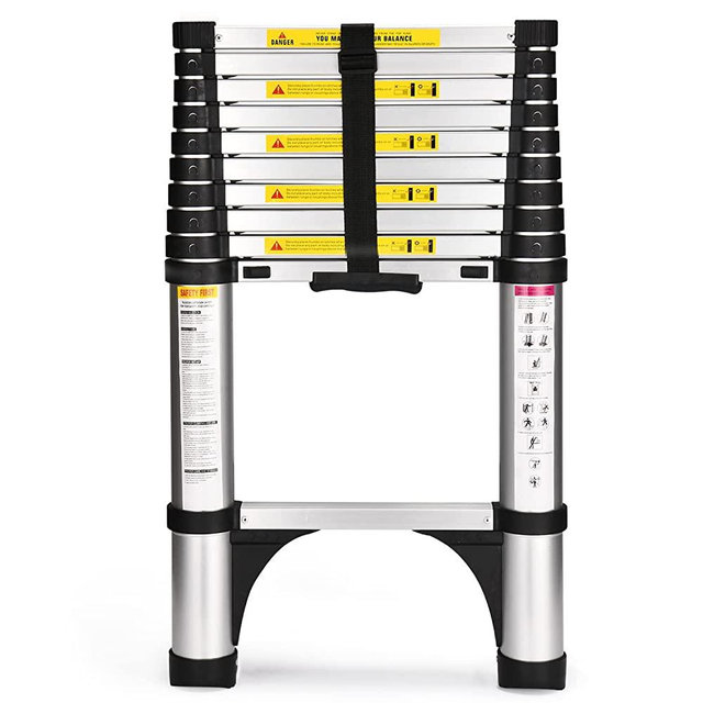 Soctone Telescoping Ladder, 10.5 FT Button Retraction Aluminum Extension Ladder with 2 Triangle Stabilizers, Multi-Purpose Ladder with Slow Down Design, 330lbs Max Capacity for House Daily Life