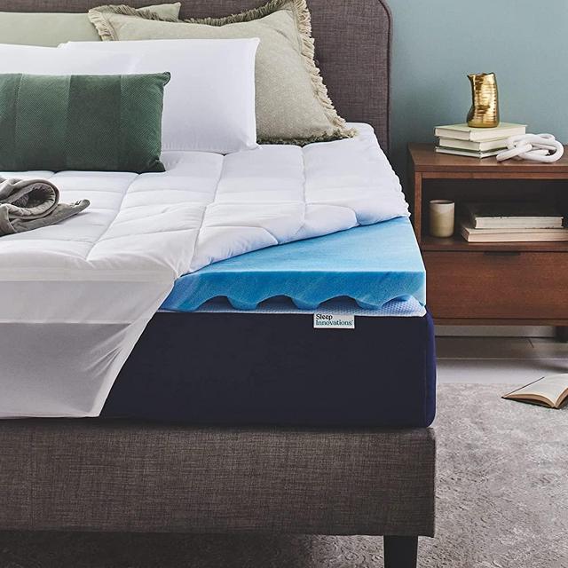 Sleep Innovations Ultra Soft Support Gel Memory Foam Dual Layer Mattress Topper, 4 Inches, Queen