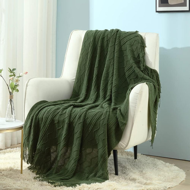CREVENT Knitted Decorative Throw Blanket for Couch Sofa Chair Bed，Soft Warm Cozy Light Weight for Spring Summer Fall (50''X60'' Midnight Green)