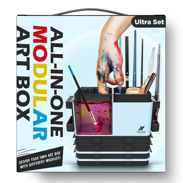 KRYDRUFI Portable All-in-One Modular Painting Station with Paint Brush Cleaner and Holders,Wet Paint Palette Tray with Lid for Miniature Painting and Acrylic Paints (Ultra Set)