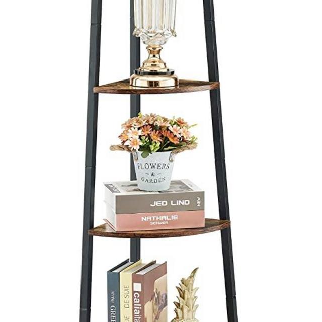 Hoctieon Corner Shelf, 4-Tier Corner Bookshelf, Rustic Corner Ladder Shelf, Industrial Display Shelf for Living Room, Kitchen, Home Office, Balcony, Small Space, Metal Frame, Rustic Brown
