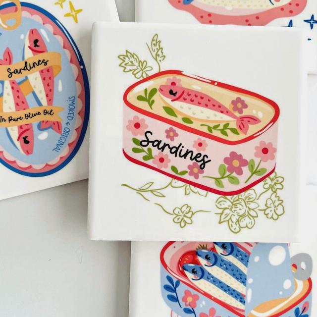 Sardine Coasters Set of 4 | Ceramic Colorful Coasters | Maximalist Home Décor | Housewarming & Hostess Gift