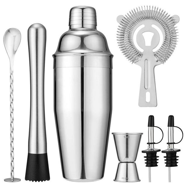 7-Piece Cocktail Shaker Set, 24oz Shaker Strainer Muddler Jigger Mixing Spoon Pourers, Bartender Kit, Bar Accessories, Stainless Steel Bar Set
