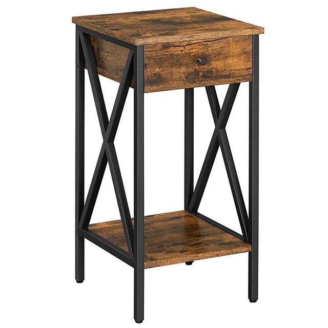VASAGLE VINCYER Nightstand, End Table, Side Table, Tall Night Table with Drawer and Storage Shelf, Industrial, Rustic Brown and Black ULET501B01