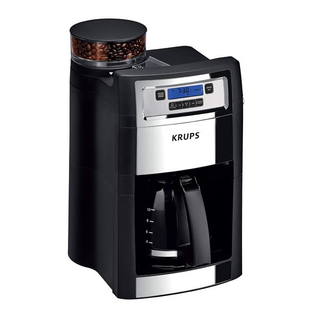 KRUPS Grind and Brew Auto-Start Maker with Builtin Burr Coffee Grinder, 10-Cups, Black