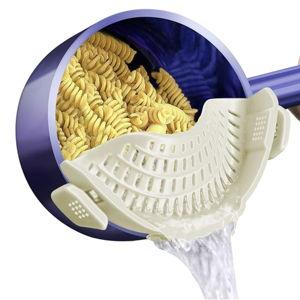 AUOON Clip On Strainer Silicone for All Pots and Pans, Pasta Strainer Clip on Food Strainer for Meat Vegetables Fruit Silicone Kitchen Colander (White)