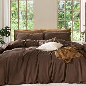 MooMee Bedding Duvet Cover Set 100% Washed Cotton Linen Like Textured Breathable Durable Soft Comfy (Solid Cocoa Brown, Queen 90"x90")