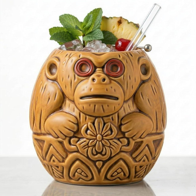 Burns Glass Coconut Monkey Hawaiian Tiki Mug, Decorative Cocktail Drinkware, 1 Piece