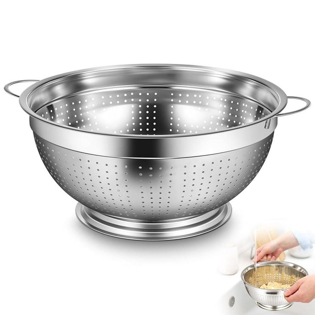 Maxdot 1 Pack 12 Quart Heavy Duty Stainless Steel Colander with Footed Base and Handles Pasta Spaghetti Berry Fruit Vegetable Kitchen Food Strainer Basket