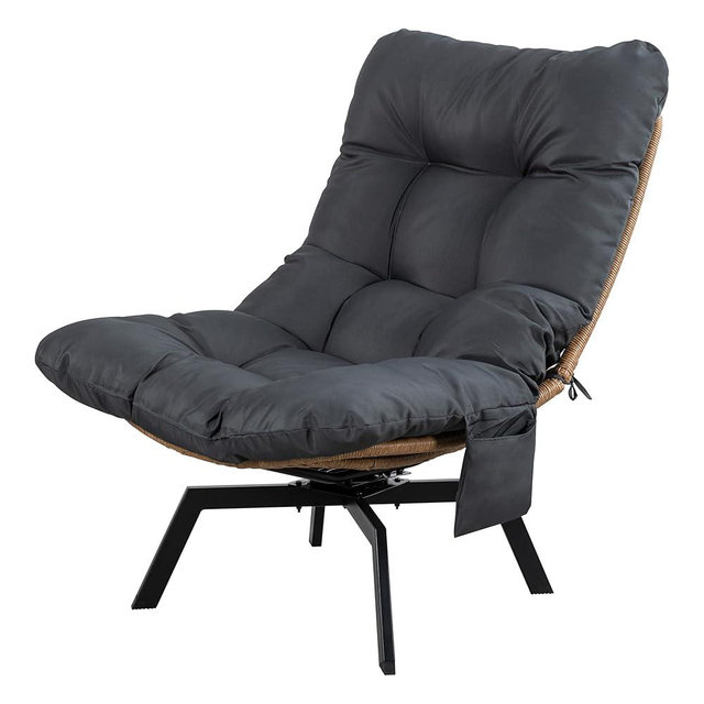 Shintenchi Outdoor Wicker Swivel Chair,Nature Rattan Patio Rotating Chair with Cushion,360° Rotation Patio Lounge Chairs for Living Room Bedroom Backyard Balcony(Grey Cushion)