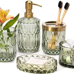 6PCS Bathroom Clear Glass Accessories Set - Green