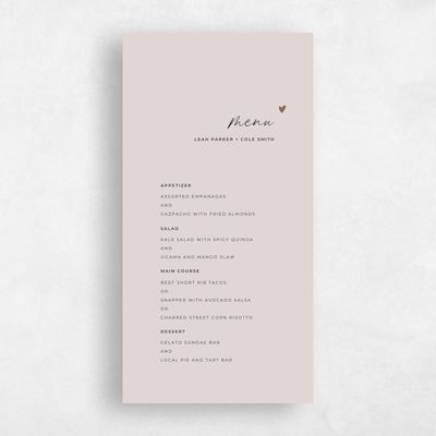 Dusty Blush, Pink Wedding Menu - Marley