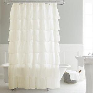 Chezmoi Collection Crushed Voile Sheer Shabby Chic Ruffle Shower Curtain with Rings (Cream)