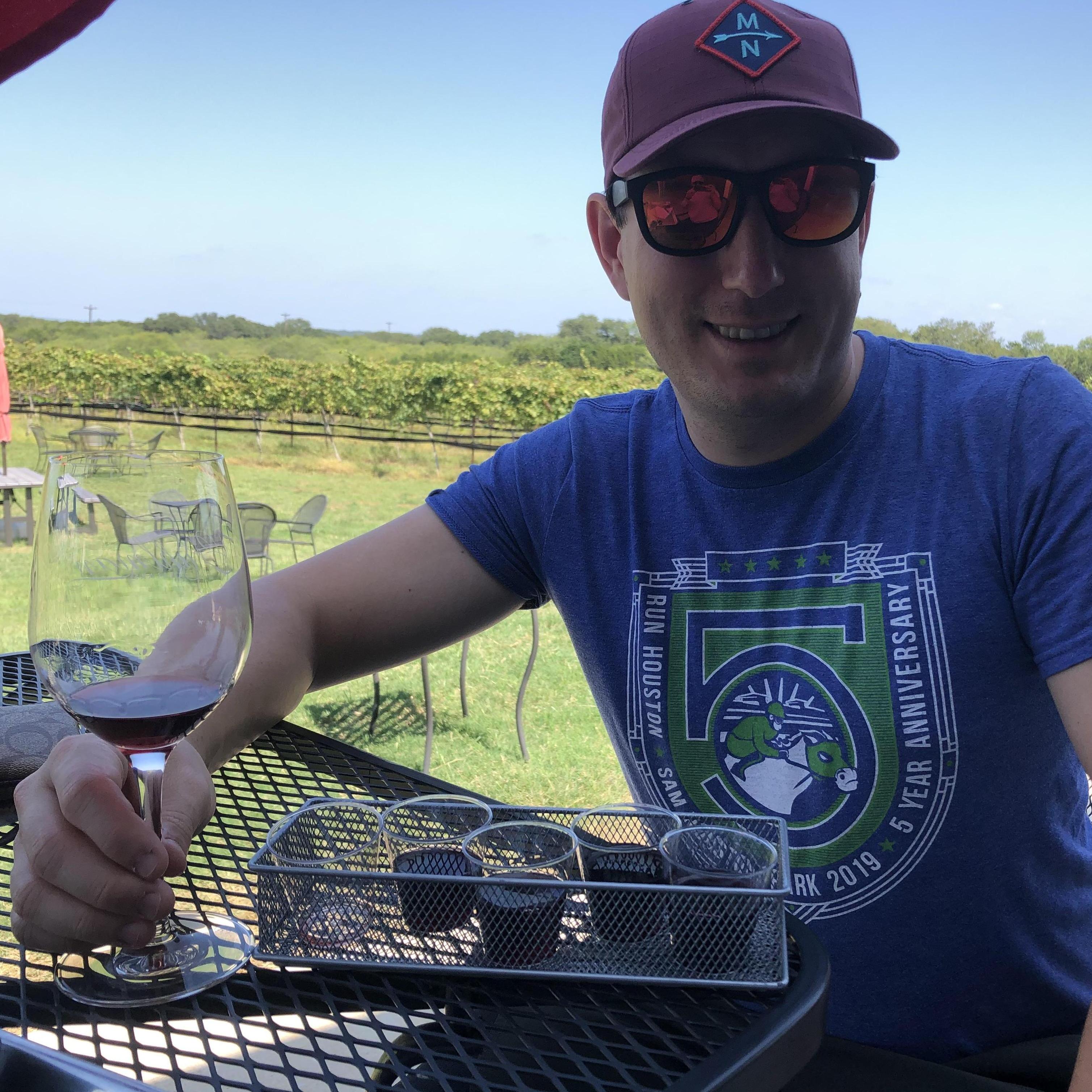 Wine tasting after a nice hike up to Enchanted Rock.