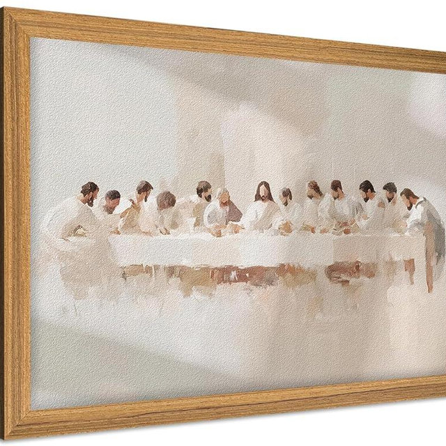 Framed 3D Textured Jesus The Last Supper Wall Art, Hand Drawn Sandstone Christian Wall Decor Painting, Leonardo da Vinci Jesus Religious Artwork Picture for Living Room Dining Room 24x36 Inch