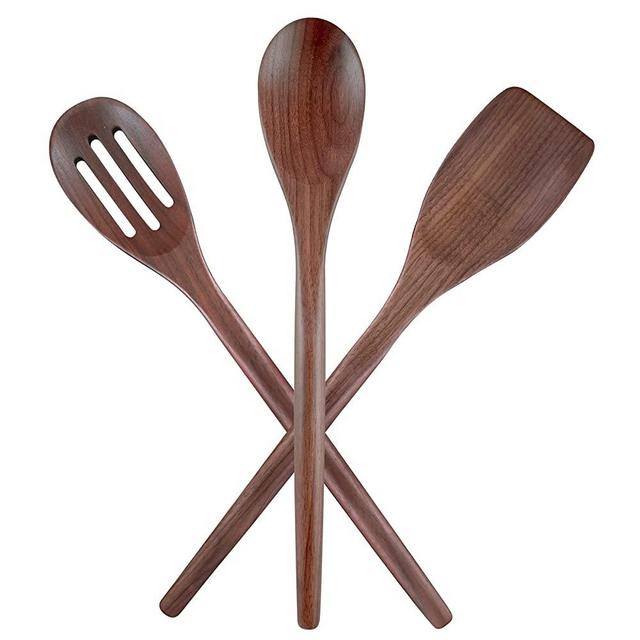 Premium Walnut Wooden Cooking Spoons Set, 3PCS of Spoon, Spatula and Slotted Spoon, Solid Wood Spoon Cooking Utensil Set Kitchen Serving Accessories