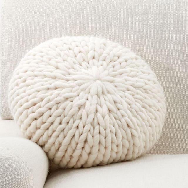 Cozy Knit Round Pillow, 15", Ivory