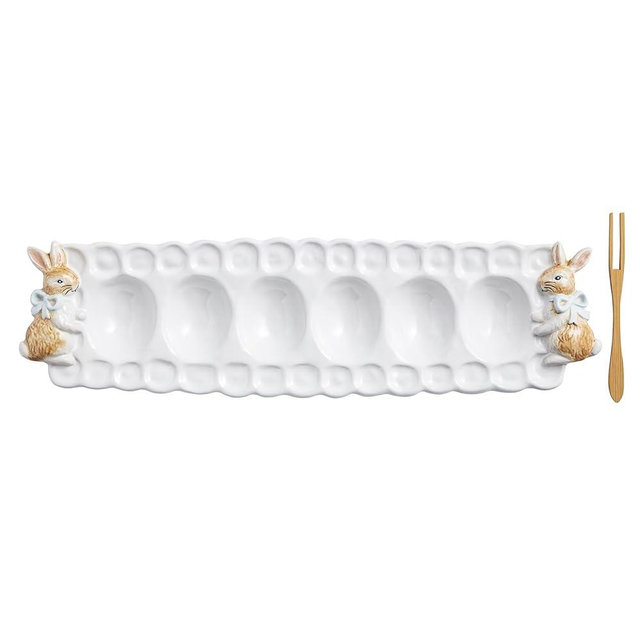 Mud Pie Easter Small Bunny Deviled Egg Tray and Fork Set