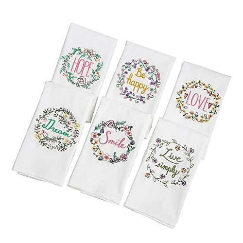 WINCSPACE Sweet and Cute Kitchen Towels Stitchwork with Dream Hope Smile Be Happy Love Live Simple 6 Set French Fry Flour Sack Tea Dish Towel(18INCH28INCH) (6)