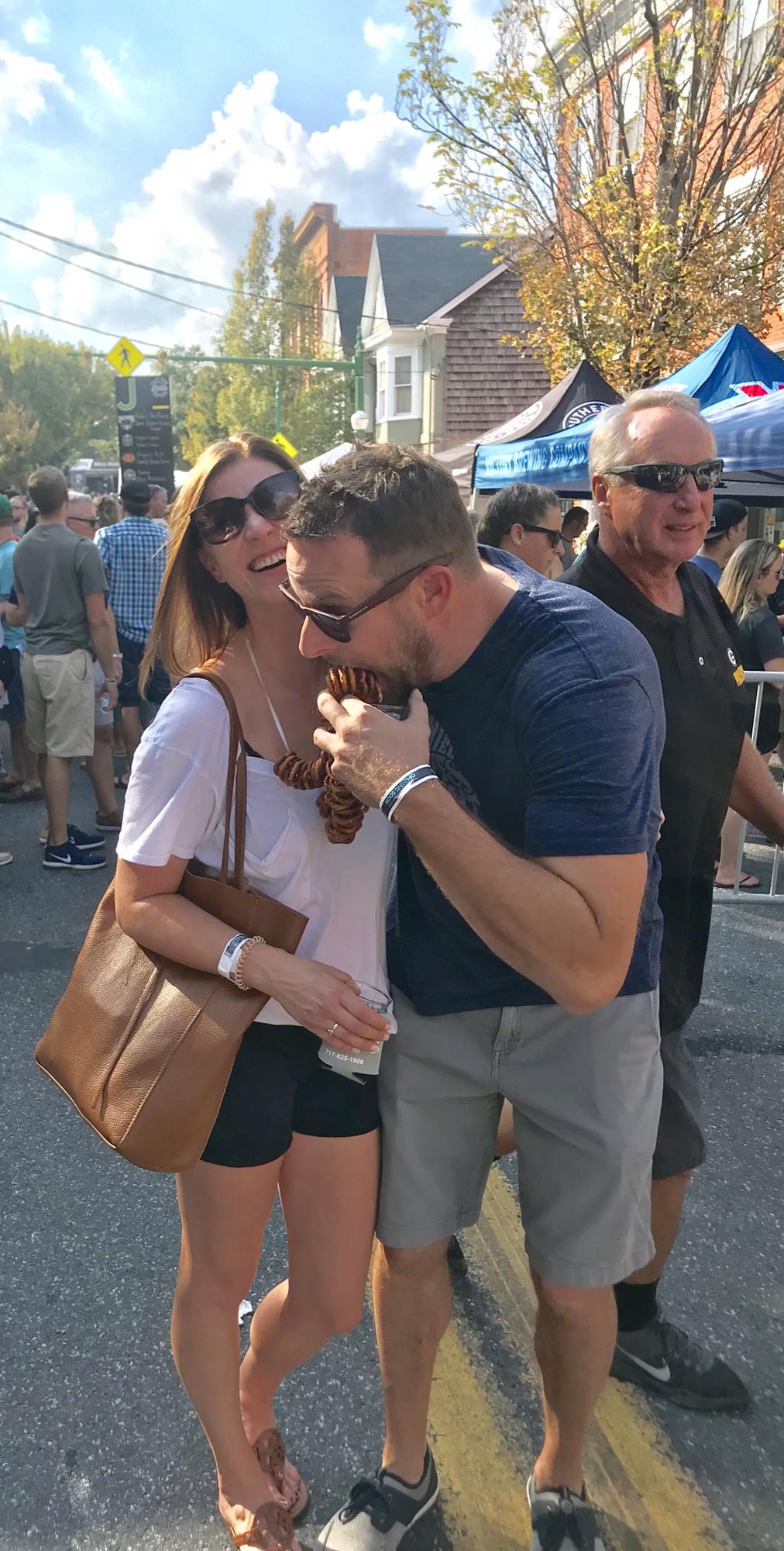 Adam enjoying a snack (pretzels) during the Lititz Beer Festival
